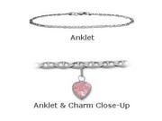 14K 10 White Gold Flat Gucci Style Created 1.00 tcw. Tourmaline Pink Stone Heart Charm Anklet