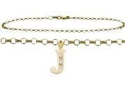Diamond Initial J Yellow Gold 10 Charm Anklet