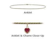10K Yellow Gold 9 Solid Rope Style Created 0.90 tcw. Ruby Heart Charm Anklet