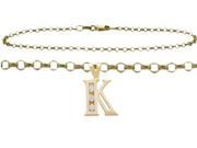Diamond Initial K Yellow Gold 10 Charm Anklet