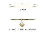 14K Yellow Gold 10 Snake Style Anklet with 9mm Heart Charm