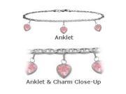 10K White Gold 9 Flat Gucci Style 3 Created 3.00 tcw. Tourmaline Pink Stone Heart Charm Anklet