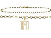 Diamond Initial M Yellow Gold 10 Charm Anklet