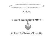 10K White Gold 10 Bead Style Anklet with 9mm Heart Charm
