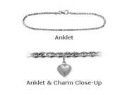14K White Gold 9 Flat Gucci Style Anklet with 9mm Heart Charm