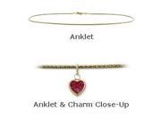 10 K Yellow Gold 10 Snake Style Created 0.90 tcw. Ruby Stone Heart Charm Anklet