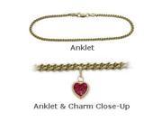14K Yellow Gold 10 Curb Style Created 0.90 tcw. Ruby Heart Charm Anklet
