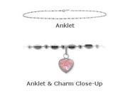 14 K White Gold 9 Bead Style Created 1.00 tcw. Tourmaline Pink Stone Heart Charm Anklet