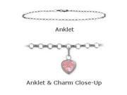 10 K White Gold 9 Belcher Style Created 1.00 tcw. Tourmaline Pink Stone Heart Charm Anklet