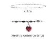 14 K White Gold 10 Bead Style Created 0.90 tcw. Ruby Stone Heart Charm Anklet