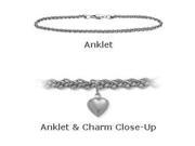 14K 9 White Gold Wheat Style Anklet with 9mm Heart Charm