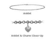 14K 10 White Gold Belcher Style Anklet with 9mm Heart Charm