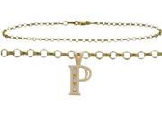 Diamond Initial P Yellow Gold 10 Charm Anklet