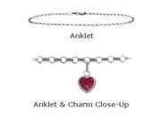 14 K White Gold 9 Belcher Style Created 0.90tcw. Ruby Stone Heart Charm Anklet
