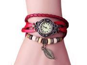 Red Fashion Girl Women Ladies Watch Bracelet Tree leaf Detail Quartz Movement Wrist Watch