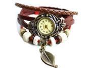 Bordeaux red Fashion Girl Women Ladies Watch Bracelet Tree leaf Detail Quartz Movement Wrist Watch