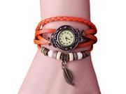 Orange Fashion Girl Women Ladies Watch Bracelet Tree leaf Detail Quartz Movement Wrist Watch