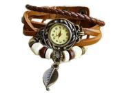 Light Brown Fashion Girl Women Ladies Watch Bracelet Tree leaf Detail Quartz Movement Wrist Watch
