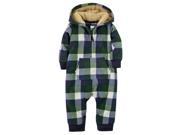 Carters Baby Clothing Outfit Boys Hooded Fleece Jumpsuit Green Buff Check 24M