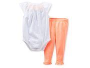 2 Piece Smocked Bodysuit Pant Set Orange 18M
