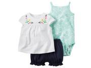 Carters Baby Clothing Outfit Girls 3 Piece Bodysuit Diaper Cover Set Embroidered Floral White NB