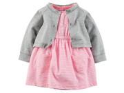 Carters Baby Clothing Outfit Girls 2 Piece Bodysuit Dress Cardigan Set Pink Stripe 3M
