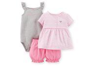 Carters Baby Clothing Outfit Girls 3 Piece Bodysuit Short Set Pink White Stripe 6M
