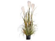Artificial 47 in Reed Grass w White Flowers Black Pot Reed Banks