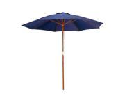 9 ft Navy Blue Patio Umbrella Outdoor Wood Market Umbrella