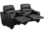 Futura Series 2 Seat Reclining Black Leather Theater Seating Unit with Cup Holders