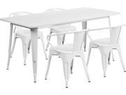 31.5 Inches x 63 Inches Rectangular White Metal Indoor Table Set with 4 Arm Chairs