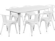 31.5 Inches x 63 Inches Rectangular White Metal Indoor Table Set with 6 Arm Chairs