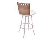 Armen Living Coco 26 Barstool in Brushed Steel finish with White Pu upholstery