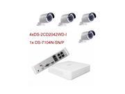 Hikvision DS 2CD2042WD I 4MP IR 4mm Lens Bullet Network Camera DS 7104N SN P 4CH POE NVR