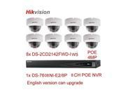 Hikvision DS 2CD2142FWD IWS 4MP WDR 2.8mm Lens Dome Network Camera With DS 7608NI E2 8P 8CH 8POE Ports NVR
