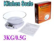 Tekit 3KG 0.5G Digital Electronic Kitchen Scale Parcel Food Weight with Bowl Weighing Scales