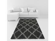 Maxy Home 5 x 7 Charcoal Ivory Moroccan Trellis Soft Shag Contemporary Area Rug