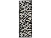 Maxy Home 2 8 x 9 10 BLACK WHITE Zebra Animal Print Rubber Back Non Skid RUNNER Rug