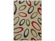 Maxy Home Shag Oval Geometric Almonds Ivory Red Brown 5 x 5 Round Contemporary Area Rug