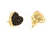 10mm 14k Yellow Gold Plated over Solid 925 Sterling Silver Black CZ Heart Earrings