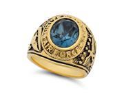 Men’s Thick Yellow Gold Layered Blue Oval Cut CZ US Air Force Ring Size 7