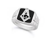 Men’s Sterling Silver and Cubic Zirconia Classic Freemason Emblem Masonic Ring Size 9