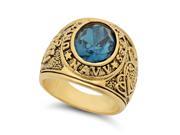 Men’s Yellow Gold Plated Oval Cut Blue Cubic Zirconia US Navy Ring Size 9