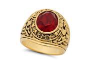 Men’s Yellow Gold Layered Oval Cut Red Cubic Zirconia US Army Ring Size 7