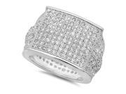 Size 10 Rhodium Plated Fully Iced Out Square Top Ring Flushed with Micro Pave CZs All Around Band