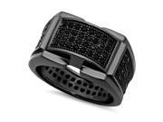 Size 10 Black Plated Square Rectangle Top Ring Fully Flushed with Micro Pave CZs All Around Band