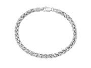 Rhodium Plated 5mm Smooth Braided Wheat Link Rounded Chain Bracelet 9
