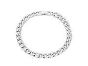 7mm Rhodium Plated Flattened Smooth Cuban Curb Link Chain Bracelet 8