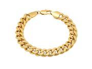 11mm 14k Gold Plated Thick Diamond Cut Grooved Curb Link Bracelet 9
