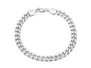 7mm Smooth Rhodium Plated Beveled Cuban Curb Link Chain Bracelet 8